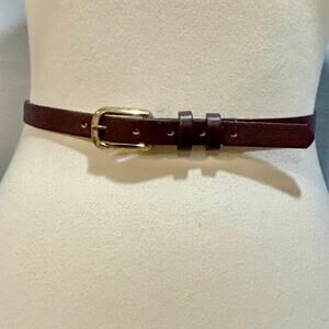 VTG Dark Brown Genuine Leather Belt Gold Buckle Skinny Poetcore, Women's Size M